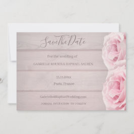 Rustika Trä Äkta Rosa Rosor Spara Datum Bröllop Inbjudningar