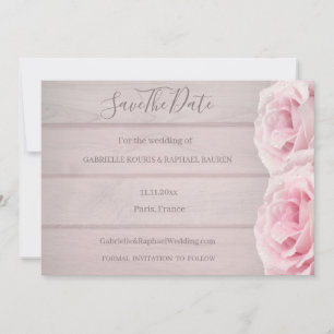 Rustika Trä Äkta Rosa Rosor Spara Datum Bröllop Inbjudningar