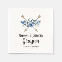 Rustika Trä Boho Pilar & Blå Blommig Bröllop Pappersservett
