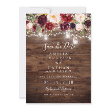 Rustika Trä Burgundy Blommiga Ljus Save The Date