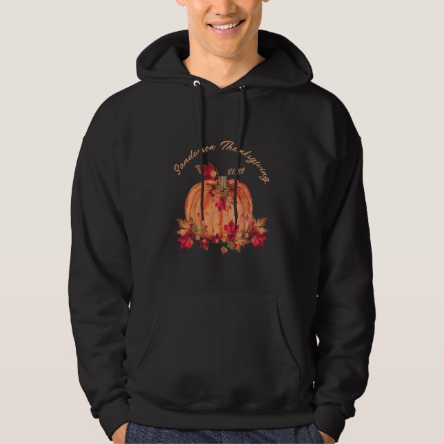 Rustika Trä Höst Orange Pumpa Höstlöv Hoodie (Framsida)