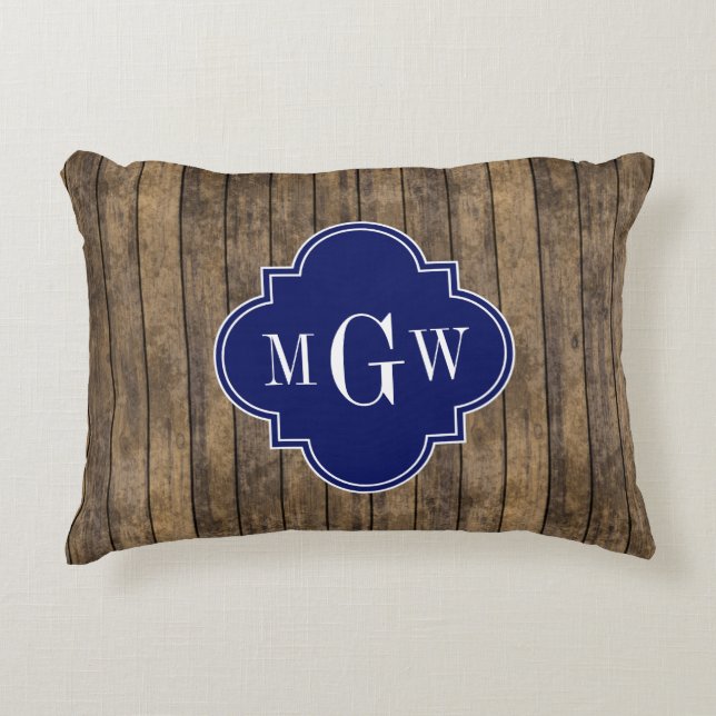 Rustika Trä L-plankor #1 Marinblå Quatrefoil 3 M'g Prydnadskudde (Framsidan)