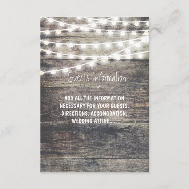 Rustika trä- och stränglampor bröllopsgästinfo tilläggskort (Framsida)