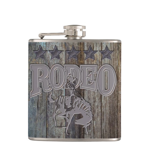Rustika Trä Rodeo Cowboy Spritflaskor Fickplunta (Framsidan)