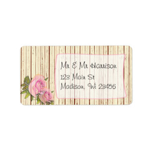 Rustika Trä Rosa Ros Shabby Returadressetiketter Adressetikett