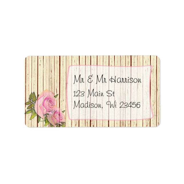 Rustika Trä Rosa Ros Shabby Returadressetiketter Adressetikett (Framsidan)