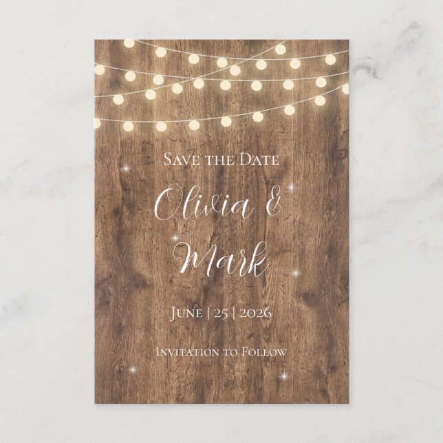 Rustika Trä- & Snurstrålande Ljus Spara Datum | La Tilläggskort (Framsida)