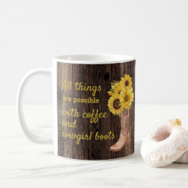 Rustika Trä Solrosor Kaffe Cowboy Stövlar Kaffemugg