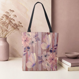 Rustika Träblommor och Fjärilar  Tygkasse