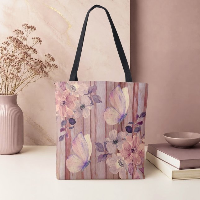 Rustika Träblommor och Fjärilar  Tygkasse (Skapare uppladdad)