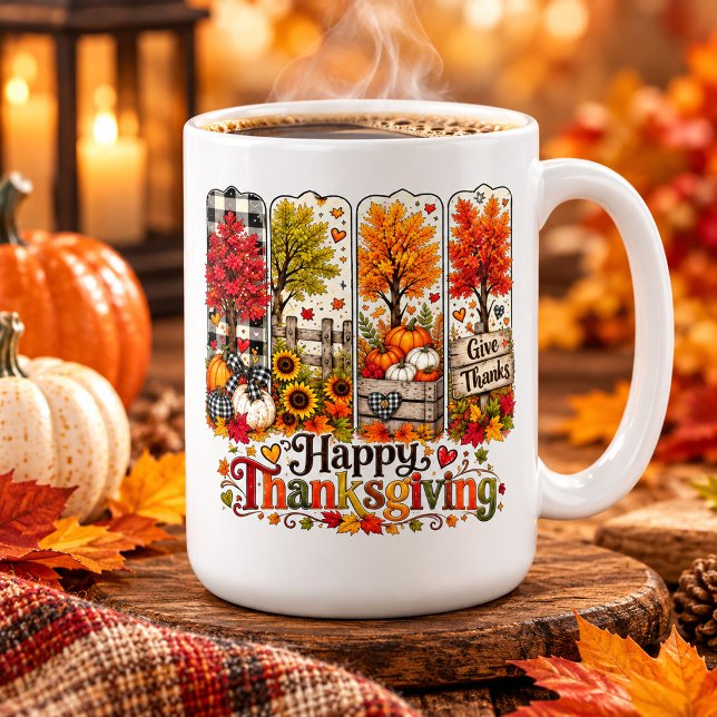 Rustika Träd & Pumpa Thanksgiving Höst Kaffemugg (Skapare uppladdad)