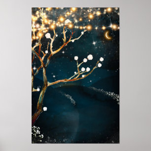 Rustika Trädlyktor Stjärnklar Natt Bröllop Poster