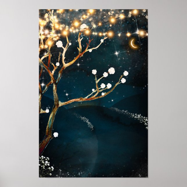 Rustika Trädlyktor Stjärnklar Natt Bröllop Poster (Framsidan)