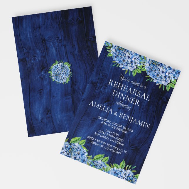 Rustika Trähydrangeor Middag inför Bröllopet Inbjudningar (Skapare uppladdad)