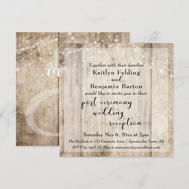 Rustika Träljus efter Vigseln Bröllopsmottagning Inbjudningar (Fram/baksida)