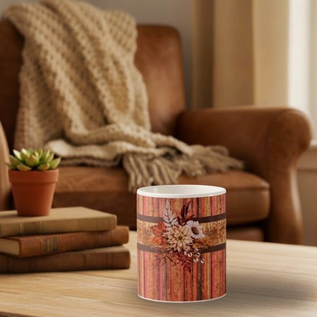 Rustika Trästrimmor och Blommor Kaffemugg (Skapare uppladdad)
