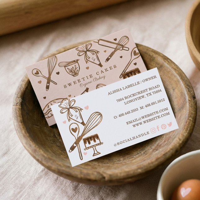Rustika trästrukturer bakredskap Pastrikonditori Visitkort (Rustic Woodgrain Baking Utensils Pastry Bakery Business Card)