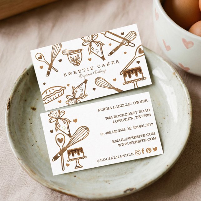 Rustika trästrukturer bakredskap Pastrikonditoriet Visitkort (Rustic Woodgrain Baking Utensils Pastry Bakery Business Card)