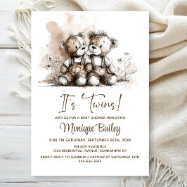 Rustika tvillingbjörnar Baby Shower Inbjudningar