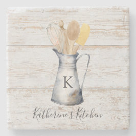 Rustika Utensilier för Köket med Elegant Monogram Stenunderlägg