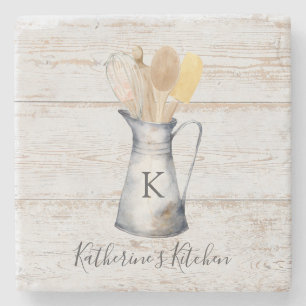 Rustika Utensilier för Köket med Elegant Monogram Stenunderlägg
