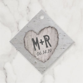 Rustika utskurna hjärtinitialer Björkträd Bröllop Gåvor Etiketter