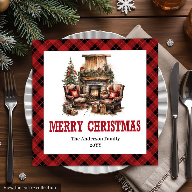 Rustika västra röda karerade festservetter pappersservett (Rustic Western Red Plaid Party Paper Napkins)