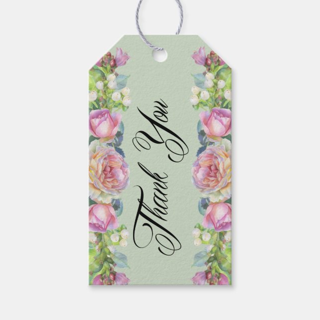 Rustika vattenfärg blommiga tack-gåvokort presentetikett (Framsidan)