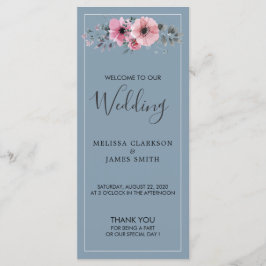 Rustika vattenfärg blommor dammig blå bröllop program