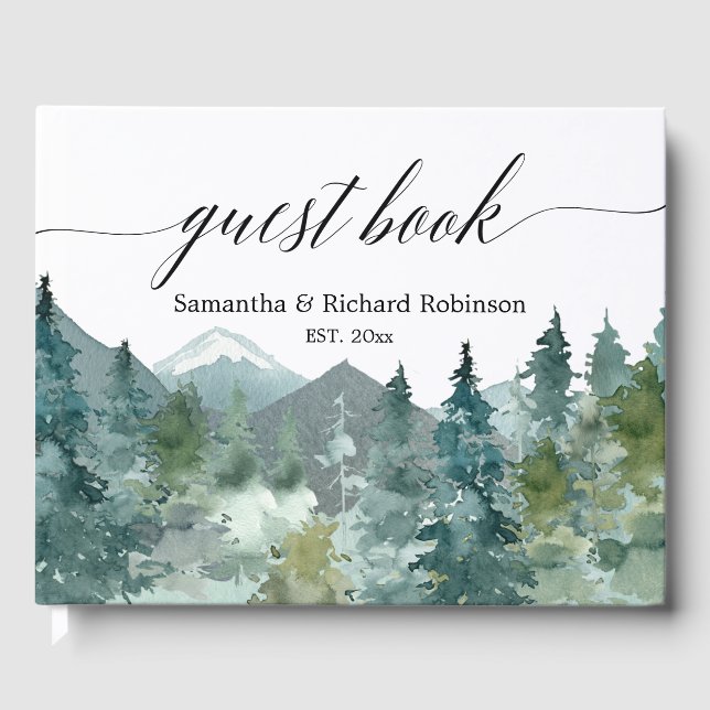 Rustika vattenfärgade berg bröllopsdusch gästböcker (Framsida)