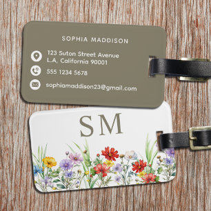 Rustika Växtfärgade Vildblommor Brun Monogram Bagagebricka
