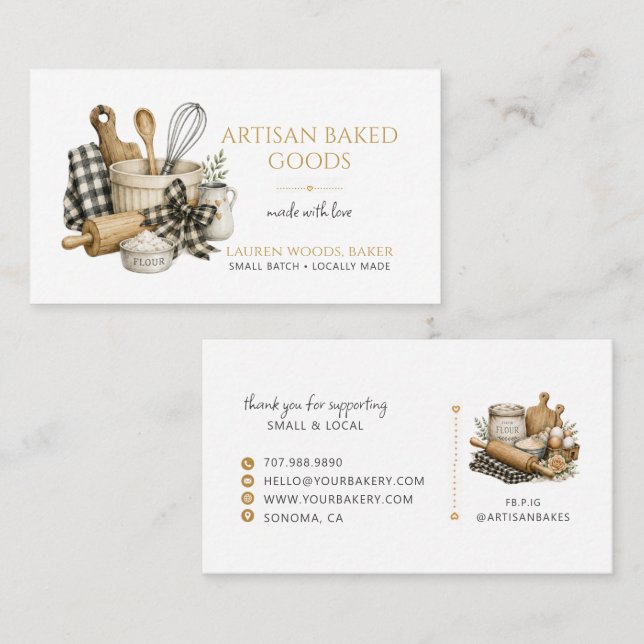 Rustika verktyg för bakning Artisan bagare Bageri  Visitkort (Fram/baksida)