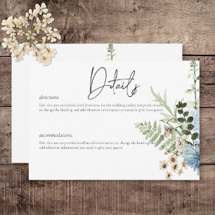 Rustika vilda blå blommor & tusenskönor Detaljer Tilläggskort