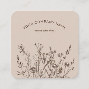 Rustika vilda blommor jordnära blommotiv logotyp fyrkantigt visitkort