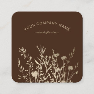 Rustika vilda blommor jordnära blomsteskisser Logo Fyrkantigt Visitkort