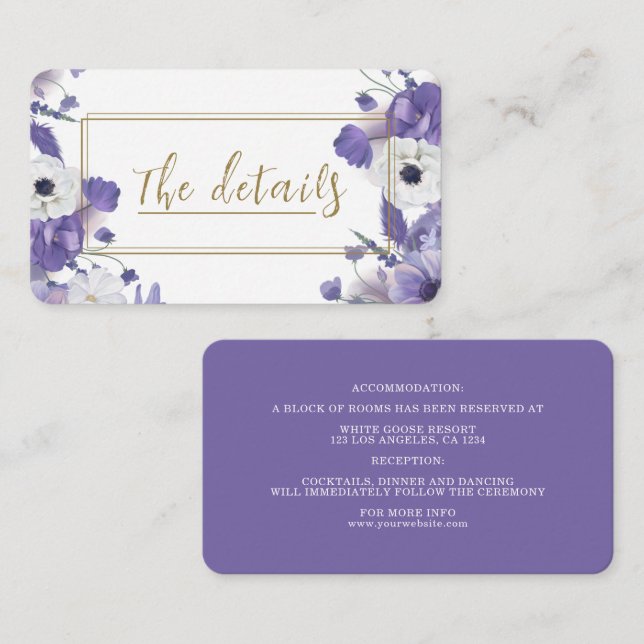Rustika vildblommor Mauve lila bröllopsdetaljer Tilläggskort (Fram/baksida)