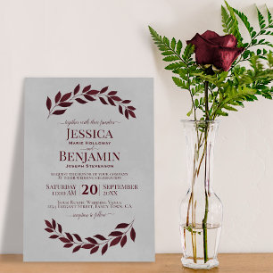 Rustika Vines Elegant Burgundy & Grått Bröllop Inbjudningar