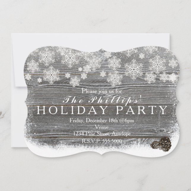 Rustika vinter snöflingor & tallkottar inbjudninga inbjudningar (Framsida)