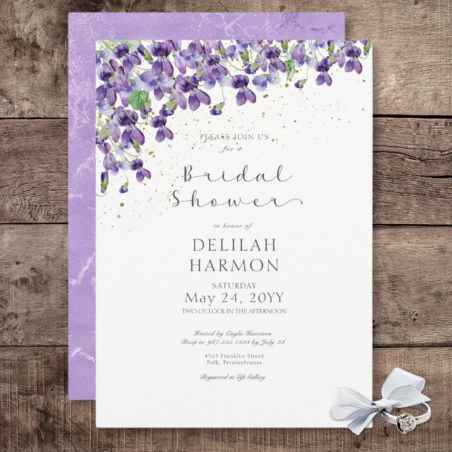 Rustika Violetta Akvarellviolbröllopsfest Inbjudningar (Rustic Purple Watercolor Violets Bridal Shower Invitation)