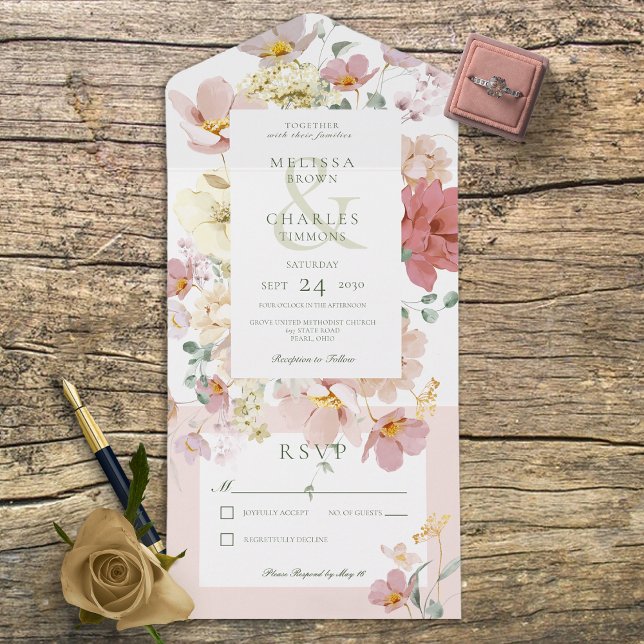 Rustika Vita & Rosa Blush Boho Blommor Utan Middag (Skapare uppladdad)