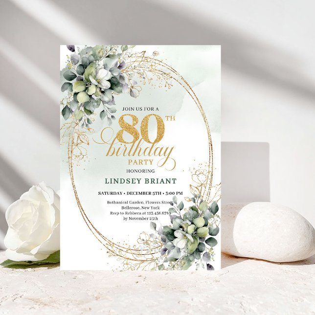 Rustika vita rosor Botanisk 80-års inbjudan (Rustic White Roses Botanical 80th Birthday Invite)
