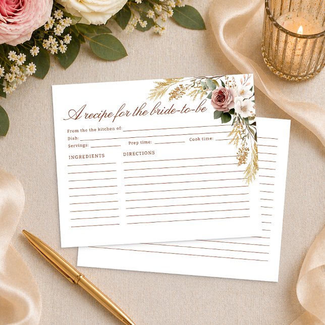 Rustikalt blommigt receptkort till den blivande br (Recipe Card for the Bride to Be)