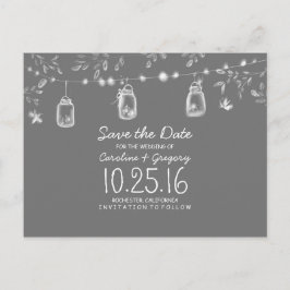 rustikalt spara datum med eldflugor murar krukor meddelande vykort