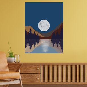 Rustikt abstrakt landskap Skogs månreflektion Poster