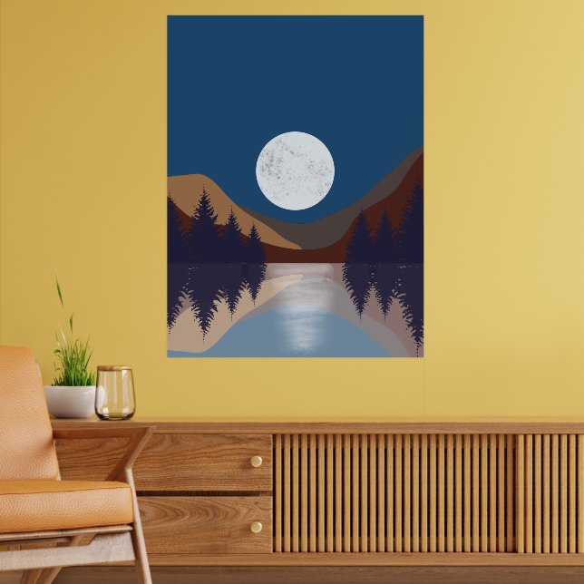 Rustikt abstrakt landskap Skogs månreflektion Poster (Vardagsrum 2)