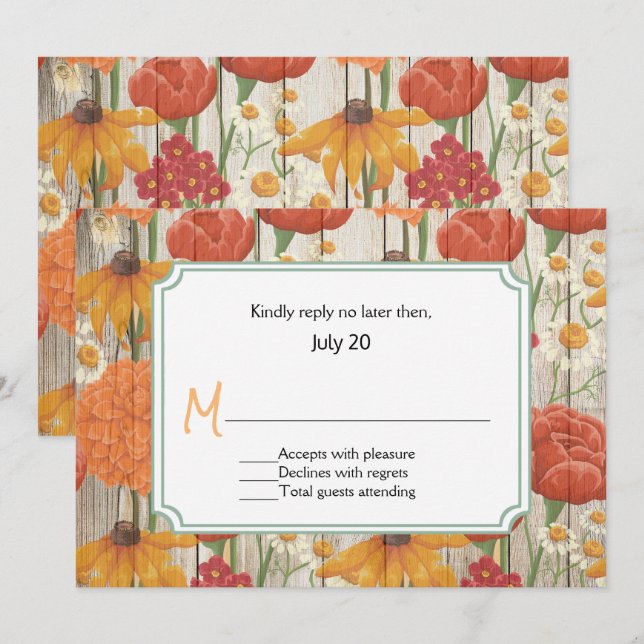 Rustikt apelsinblommigt bröllops-RSVP-kort Inbjudningar (Fram/baksida)