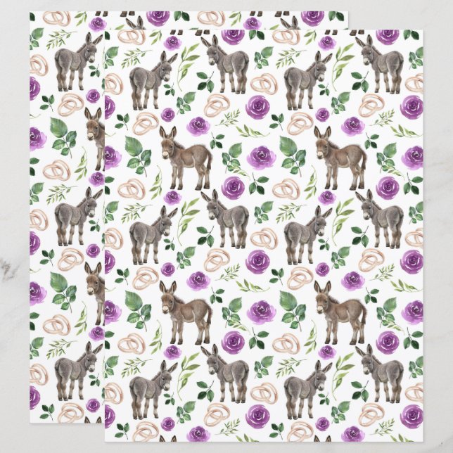 Rustikt Åsna Blommig Lila Scrapbookpapper (Fram/baksida)