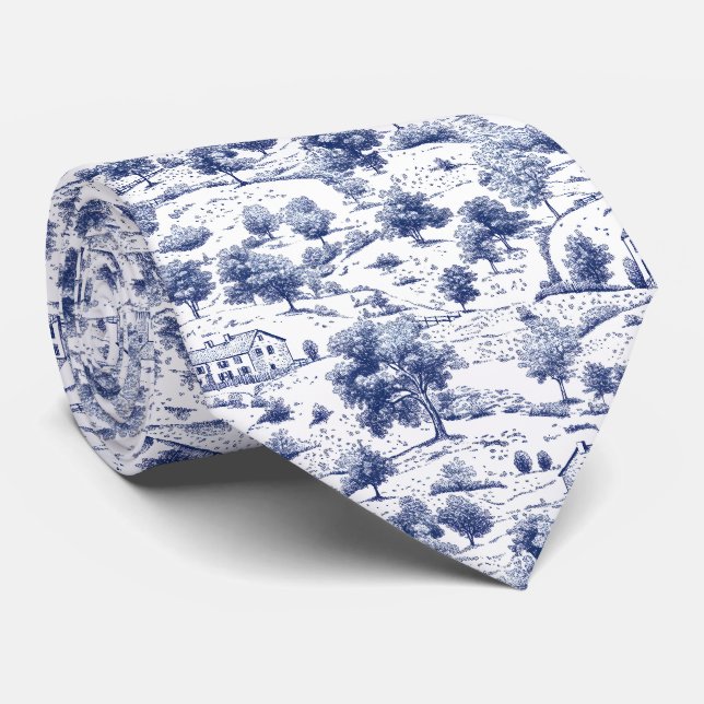 Rustikt Blått Landsbygd Toile-mönster Slips (Rullad)