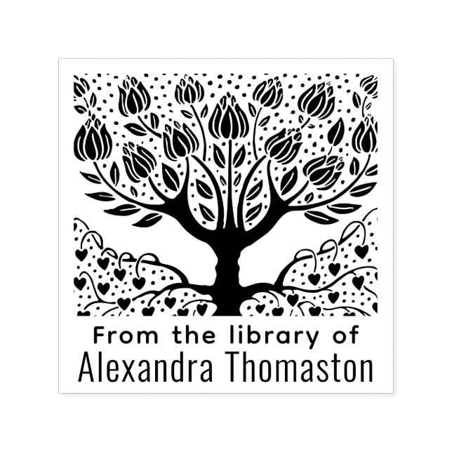Rustikt blommande träd, hjärtats rötter #2 bibliot självfärgande stämpel (Design)