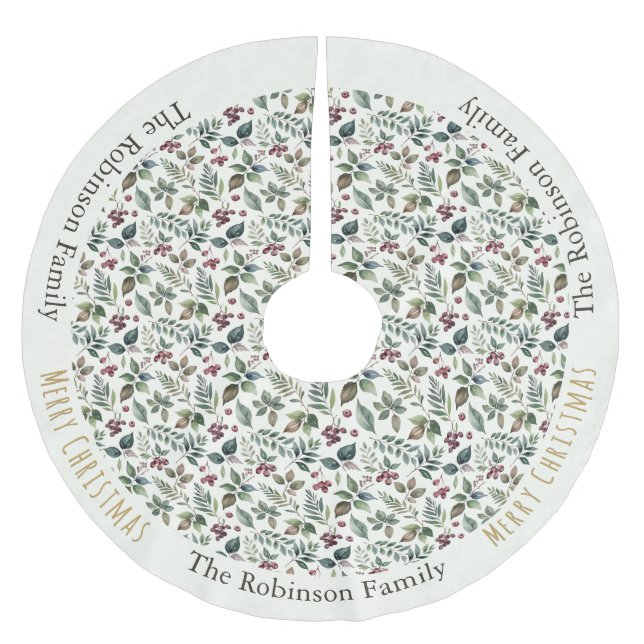 Rustikt blomstermönstrat botaniskt elegant jul julgransmatta borstad polyester (Framsidan)